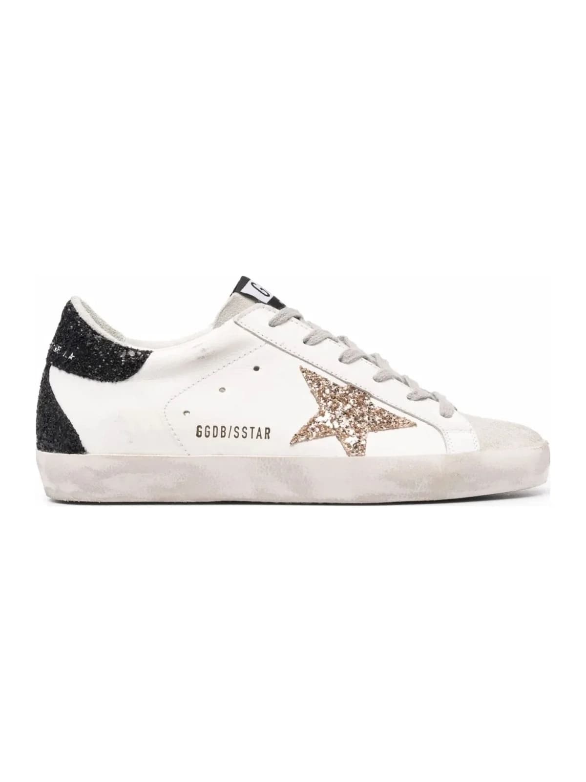 Golden Goose Super-Star Gold Glitter Star Black Glitter Heel (W)
